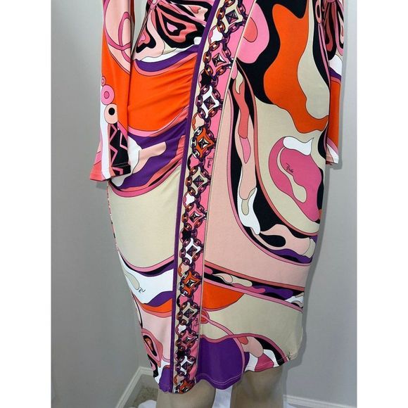 EMILIO PUCCI Pink Abstract Print Long Sleeve Knee Length Jersey Dress Size 10 - Picture 5 of 10